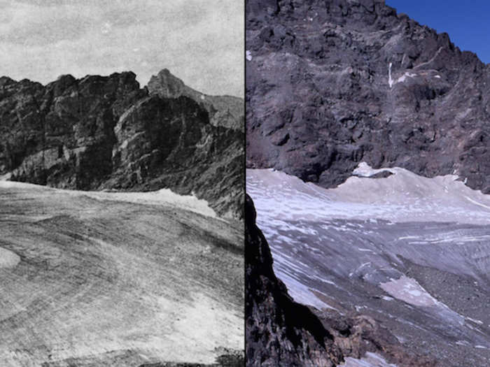 Melting Arapaho Glacier, Colorado, 1898 vs. 2003