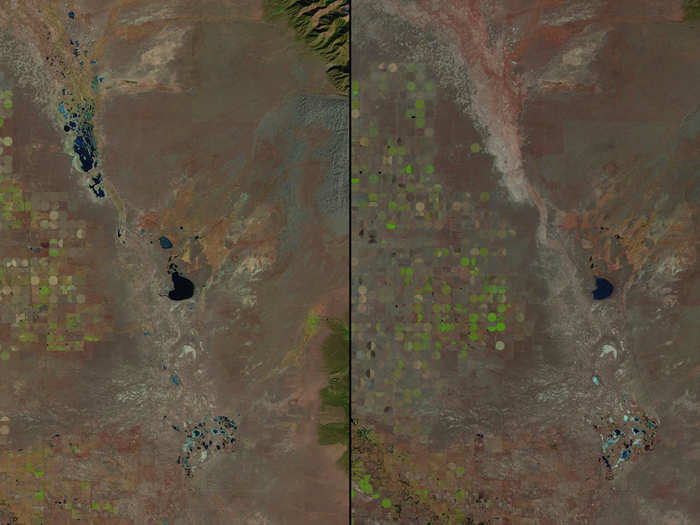 Shrinking lakes in Great Sand Dunes National Park, Colorado, 1987 vs. 2011