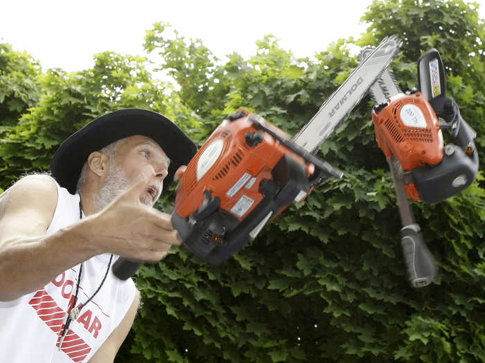 Milan Roskopf of Slovakia broke his own previous world record in June 2009 by juggling three motor saws 62 successful times in a row. His previous record was 35.