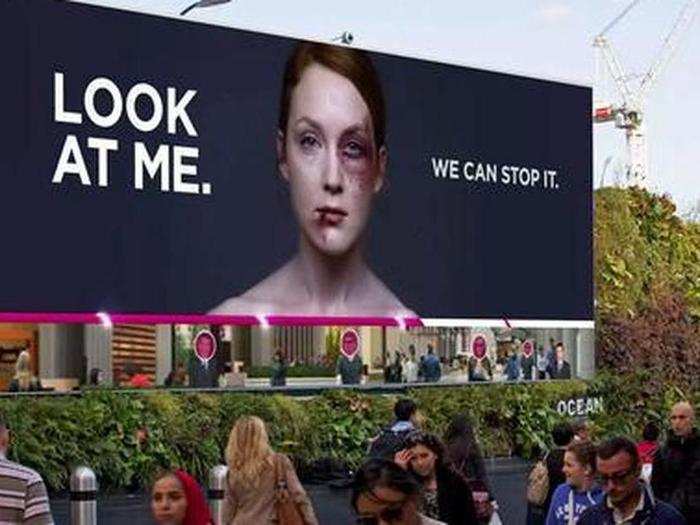 This digital billboard used facial recognition technology to recognize when people were looking at the ad. The more people paid attention, the more the bruises and cuts on her face appeared to heal. London agency WCRS was behind the campaign.