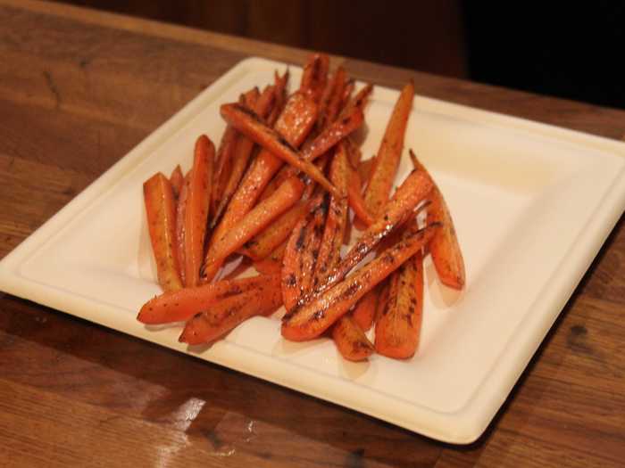 The carrots were sautéed with salt and pepper, and came served with a yogurt sauce on the side.