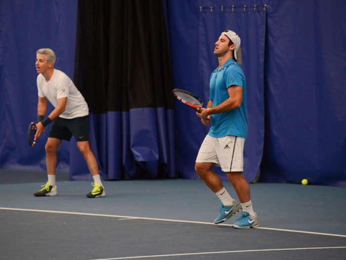 Jason Pinsky, the chairman of the R Baby Tennis Tournament, played with his usual partner, Pershing Square CEO Bill Ackman. Pinsky works for Wexford Capital in Connecticut. He was one of the top ranked juniors in the US.