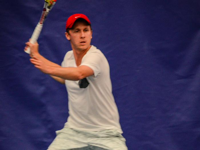 Georgy Chukhleb, a former tour player and Bryan Brothers hitting partner, gets ready to hit a forehand.