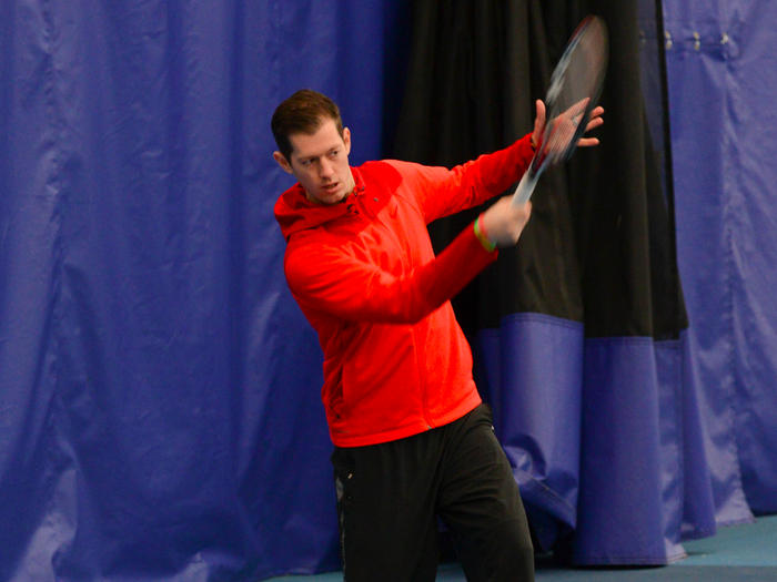 Phil Stolt, former NCAA No. 1, shows a perfect forehand.