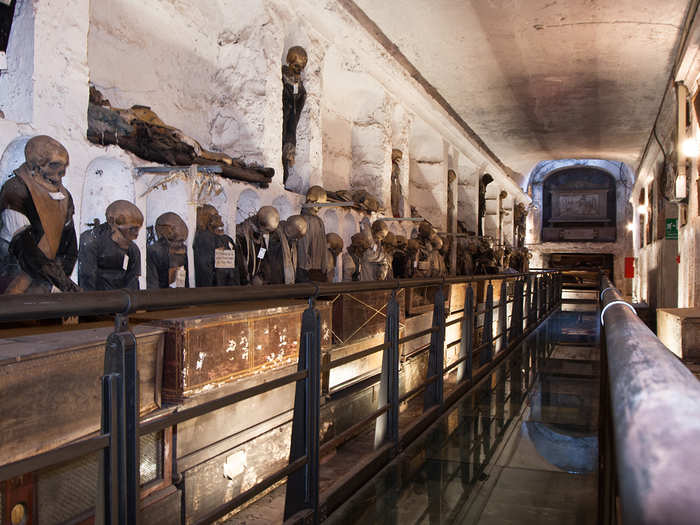 Not an attraction for the faint-hearted, Capuchin Crypt holds the bones of some 4,000 dead Capuchin monks. The skeletons are arranged in decorative designs beneath the Church of Santa Maria della Concezione in Rome, Italy.