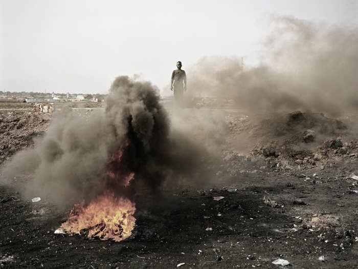 Heaps of e-waste are set on fire or doused with chemical solvents, in order to burn off the rubber and plastic so workers can harvest the valuable materials inside. Televisions and PCs are cracked open with rocks and tools for their copper, which may pay for food.