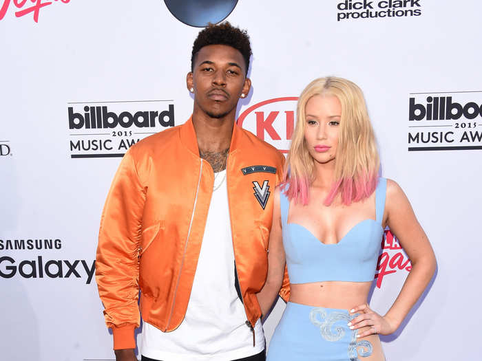 Iggy Azalea arrived with her NBA star boyfriend Nick Young before performing with Britney Spears during the show.