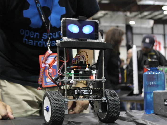 This two-wheeled robot is a balancing android robot by Al Bencomo. It uses a smartphone to help it keep its balance and move around. Verdict: Cute