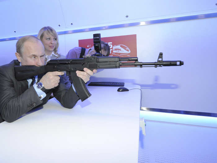 And he also keeps up with new technology, such as this model assault rifle Putin was spotted practicing with at an electronic shooting range.