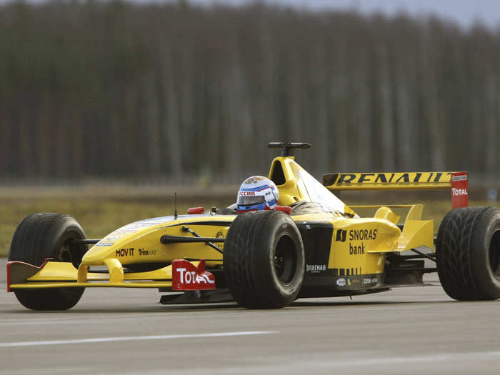 Motorised sports are no problem either. Below Putin test drives a Renault Formula One team car at a racing track in Leningrad region in 2010.