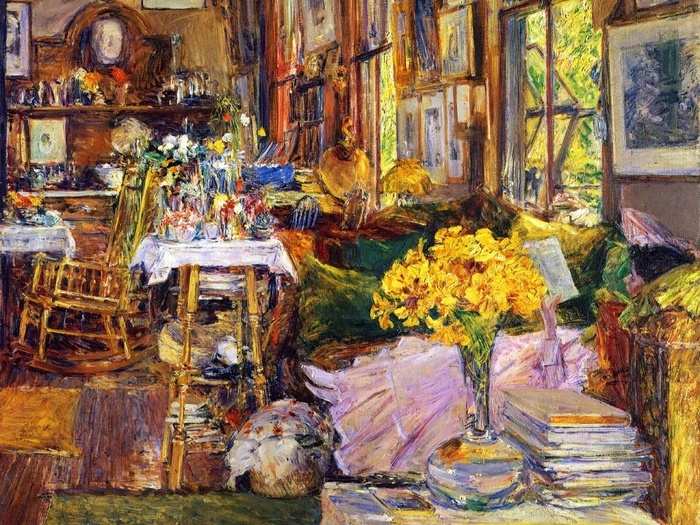 Inside his library is Childe Hassam