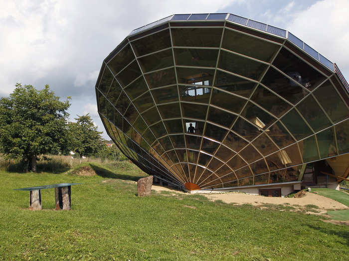 The Heliodome, a bio-climatic solar house near Strasbourg, Eastern France, is designed as a giant three-dimensional sundial, set on a fixed angle in relationship to the sun