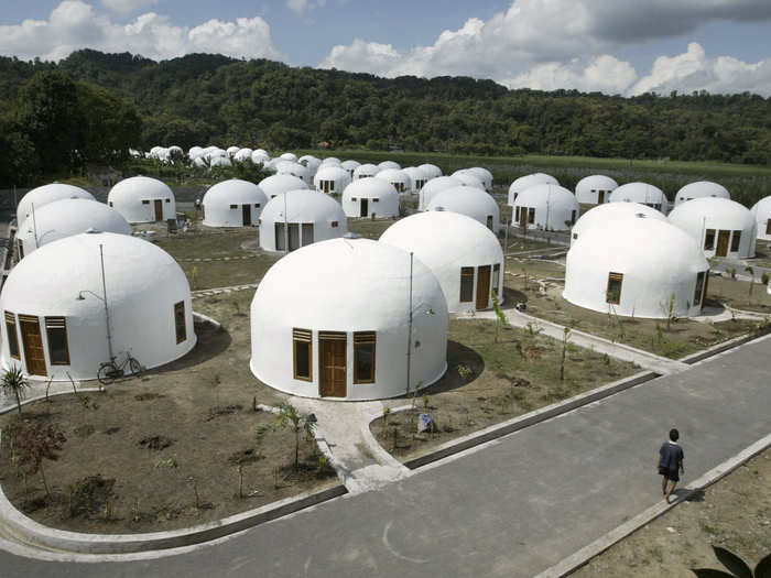 These roughly 70 dome houses were built by U.S.-based company Domes for the World for villagers who lost their houses to last year