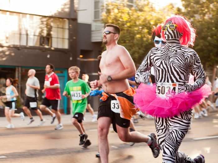 Over 100,000 people gather in outlandish costumes to participate in Bay to Breakers, a debaucherous city-wide race in San Francisco, California.