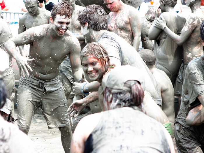 In July, millions gather in the town of Boryeong, South Korea, for 10 days to participate in the Boryeong Mud Festival, a massive mud party.