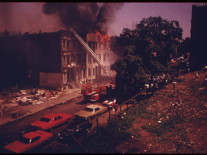 Fire set by the Brooklyn Polytechnic Institute to test wires and insulation in NYC