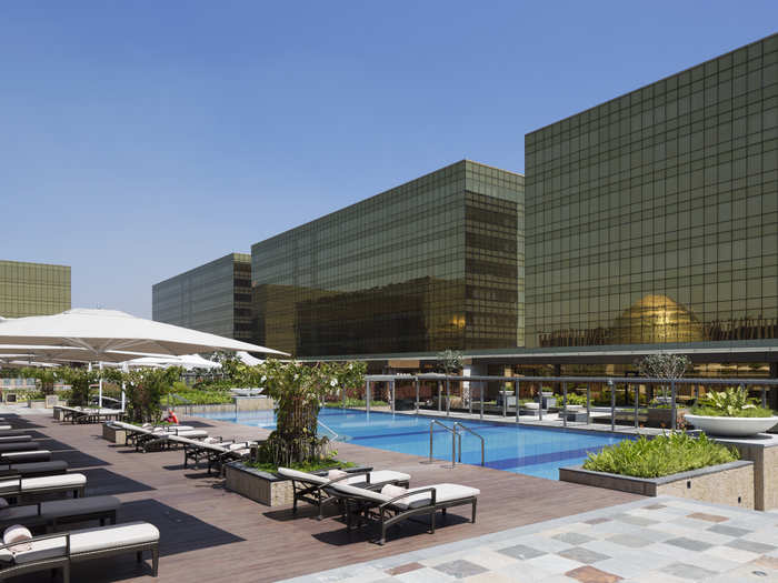 The hotel also features a spa and fitness center, as well as a 76 foot pool.