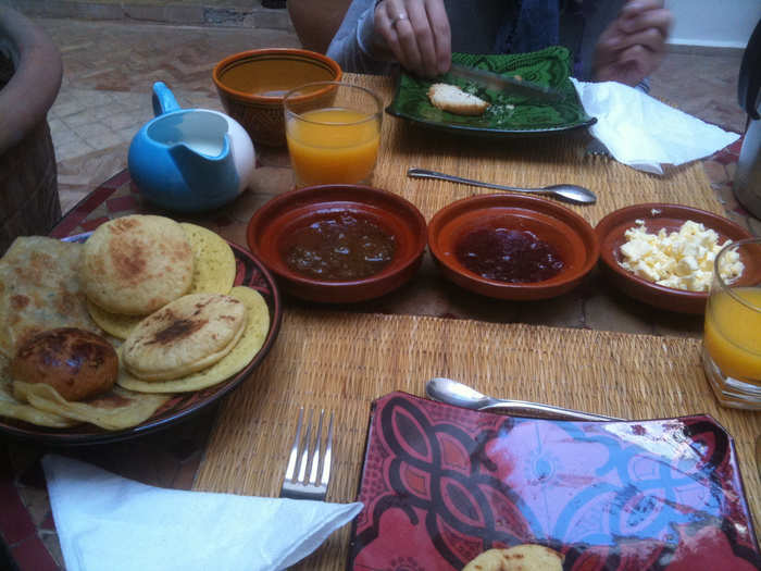 MOROCCO: Breakfast usually consists of breads with jam, and cheese or butter.