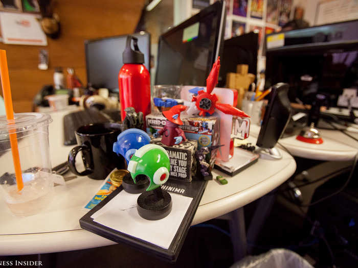 Most of the desks were cluttered with figurines from popular video games like these ones from MegaMan and Final Fantasy.