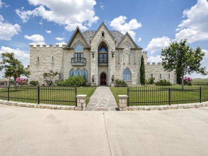 This custom castle home sits on five acres of land in Texas.