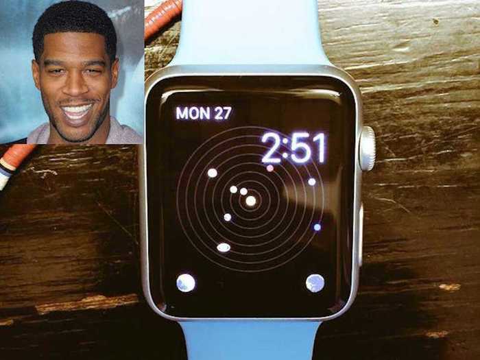 Rapper Kid Cudi has a £339 42mm Apple Watch Sport with a blue strap.