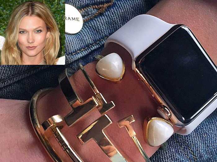 Model Karlie Kloss wears an £8,000 Apple Watch Edition.