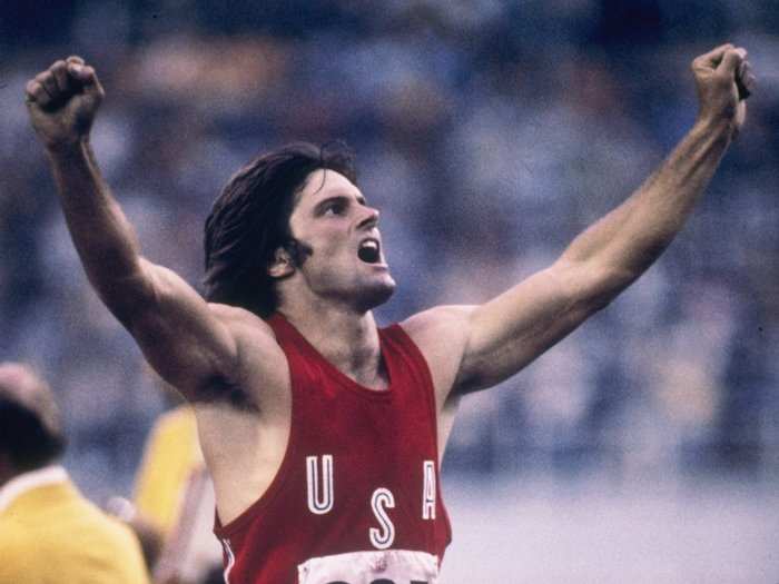 This is the most iconic photo of Jenner (up until now, perhaps) taken just after Jenner won the gold medal in the decathlon at the 1976 Olympics in Montreal. Jenner beat her own world record.