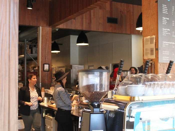 We snuck a peek at what was going on behind the counter. The company prides itself on unique brewing techniques, and the Williamsburg location uses a vintage Probat roaster, Kyoto-style iced coffee drippers, and a restored Faema Urania lever espresso machine.