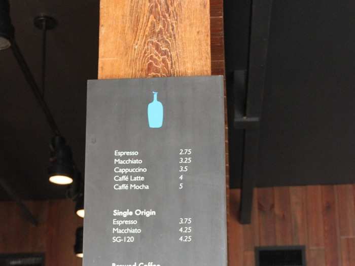 The menu is pretty straightforward, with one size and price for each drink.