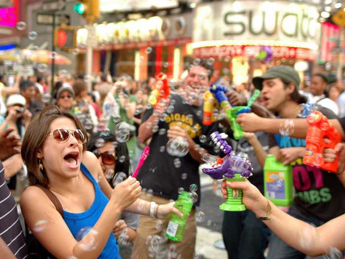 Bubble Battle, created by the makers of Pillow Fight NYC, attracts thousands on June 13th for a massive bubble war in public spaces across New York including Astor Place, Times Square, the Coney Island Boardwalk, and Union Square.