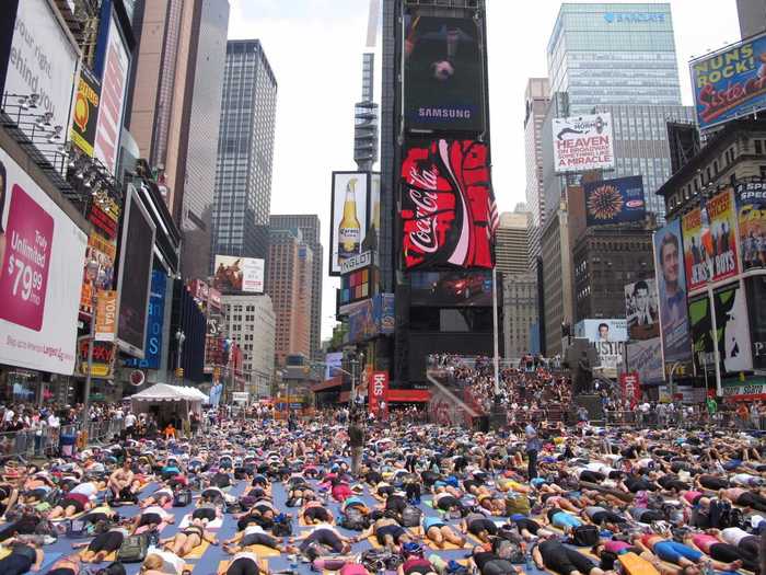 Every year on June 21st, over 11,000 people gather to celebrate the longest day of the year with a massive yoga celebration in Times Square.