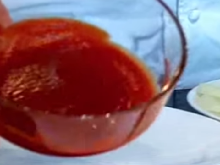 Instead, he concocts a "meat-boosting" tomato concentrate made with the seeds and pulp of a tomato, which most chefs throw away.