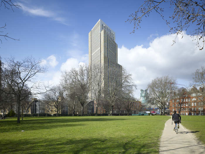 The Atlas is a £30 million, triangular-shaped building located in the Vauxhall area. The building will mainly be used for student accommodations, but will also feature a fitness and swimming pool facility. The building will be covered in terracotta tiles for a "speckled effect," according to New London Architecture. The expected completion date is September 2016.