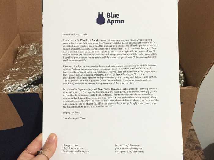 Blue Apron sends customers a break down on what they