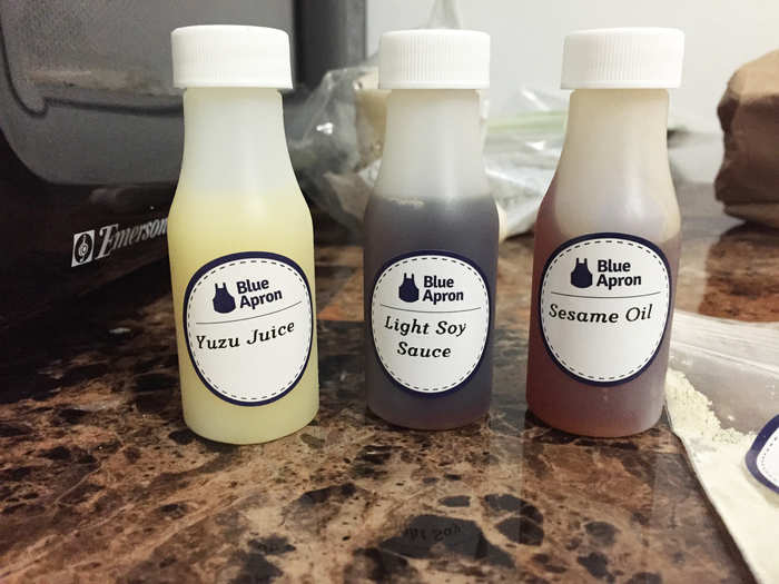 Within my knick knacks bag were these three little sauces, perfectly portioned and ready to use. The best part about a service like Blue Apron is that all the measuring is already done.