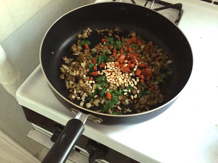 Finally the meal started to come together as I mixed the aromatics.