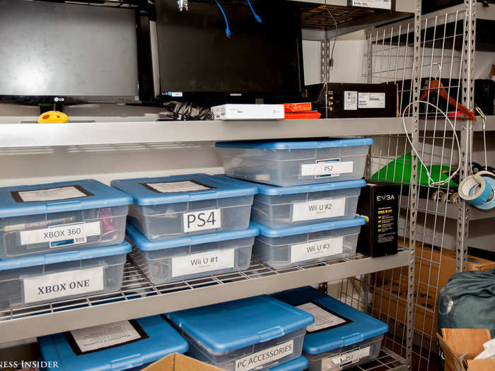 Behind the studio is a storage room with every video game console imaginable.