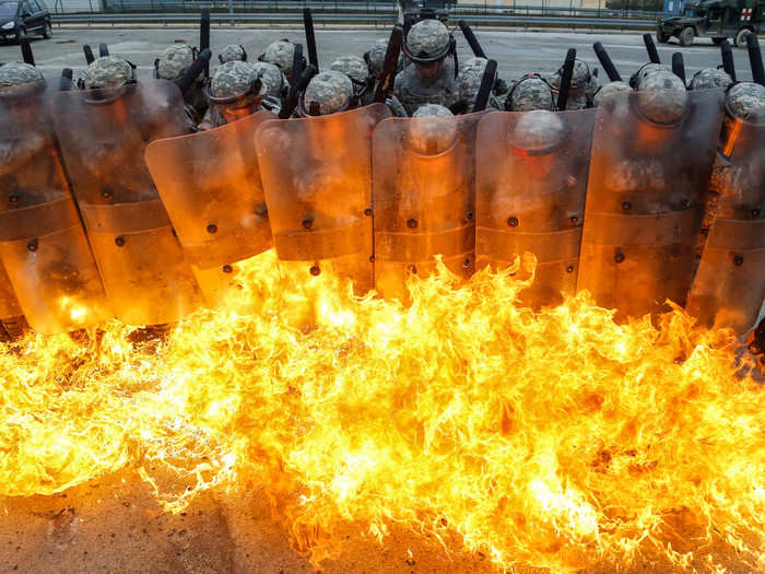 The Army also routinely deploys overseas to help train friendly nations. Here, Soldiers of Charlie Company conduct Fire Phobia Training during a Kosovo Force Mission Rehearsal Exercise at the Joint Multinational Readiness Center in Hohenfels, Germany.