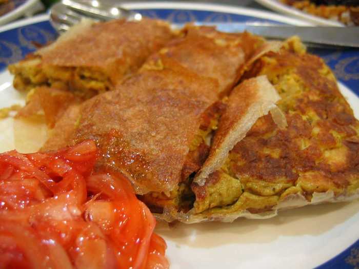 Murtabak, found in Singapore and Malaysia, is a thin pancake that comes with a variety of fillings like egg and green onion or spiced curry.