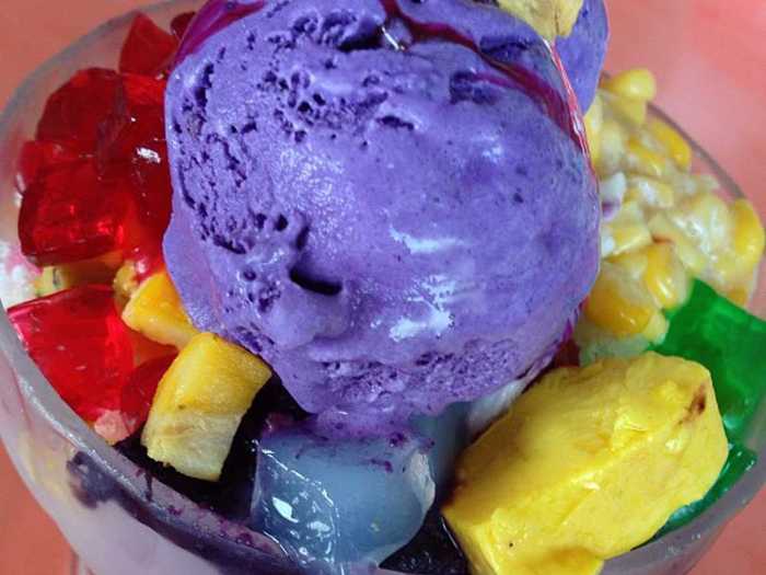 Halo-Halo, which translates to “mix-mix,” is a quirky dessert in the Philippines that usually consists of shaved ice and evaporated milk that