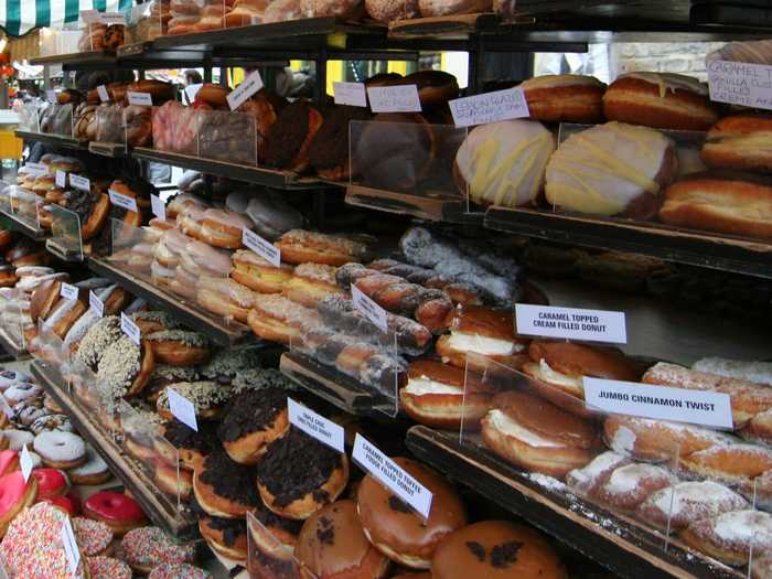 In outdoor markets across London, you’ll see piles of donuts with everything from a chocolate coating coated to a creamy, custard filling.