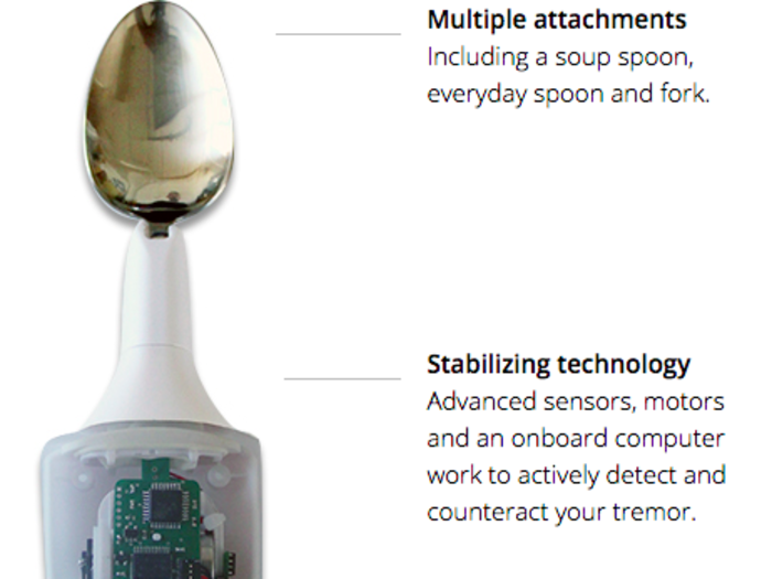 Lift Labs, a company Google bought in late 2014 and put under Google X, makes a tremor-cancelling spoon to help patients with Parkinsons eat.