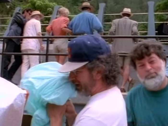 Spielberg improvised dinosaur noises on set for actors while filming.