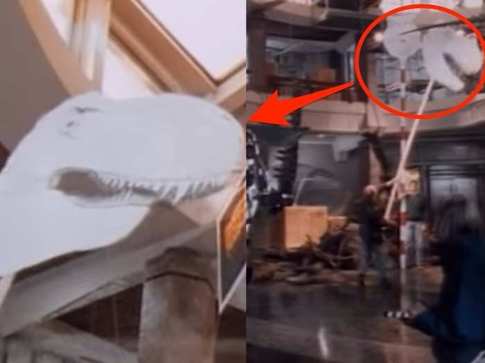 While filming, the T. rex was nothing more than a man waving a long stick with a drawing of the dino’s head attached.