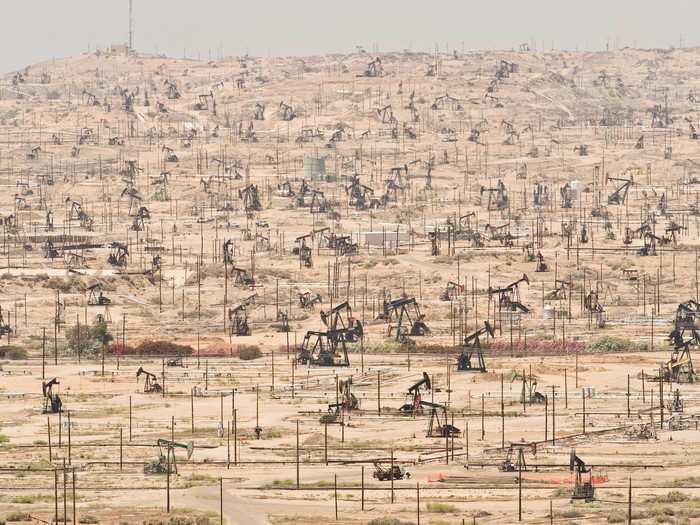 Depleting oil fields, like this one in Kern River Oil Field, California, are yet another sign of humans depleting the Earth