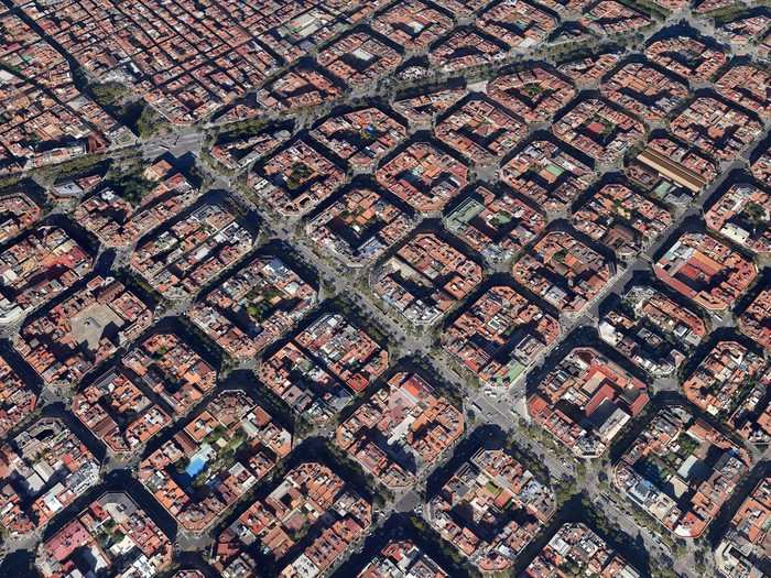 This central area of Barcelona, Spain, has a population 5 million and a density 16,000 people per square mile, making it one of the most densely populated places in the world.