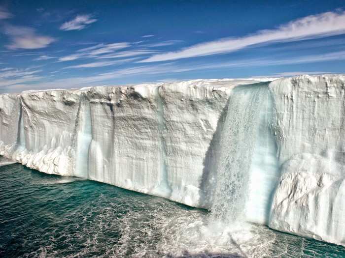 In both the Arctic and Antarctic regions, ice is retreating, like here in North East Land, Svalbard, Norway. This has opened up the Northern Sea Route along Russia