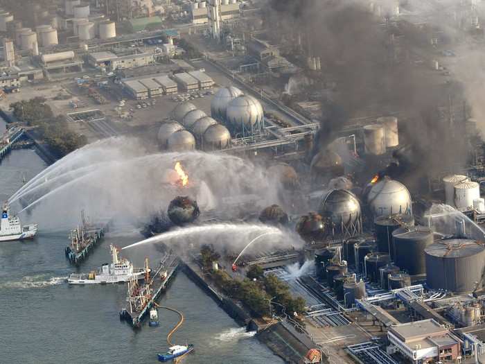 A 2011 tsunami created a nuclear meltdown at the Fukushima Daiichi Nuclear Station in Japan, garnering the world’s attention. Lesser known was tsunami-related damage to Japan’s fossil fuel energy infrastructure, including this facility near Tokyo.