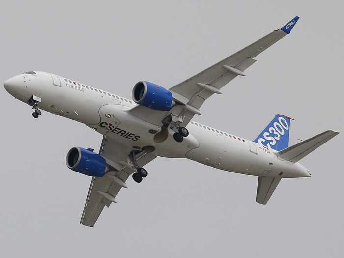 Bombardier shows off its new CS 300 aircraft.