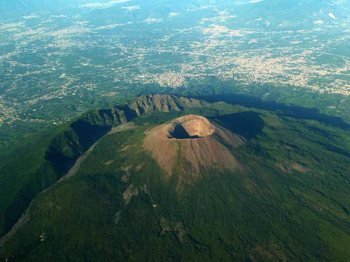 Mount Vesuvius, an active stratovolcano in the Gulf of Naples, Italy, is most famous for the A.D. 79 eruption that buried Pompeii and several nearby cities in a layer of hot ash. The volcano, seen in this image taken August 8, 2011, has erupted about three dozen times since then. It last erupted in 1944, and will undoubtedly erupt again, scientists say.